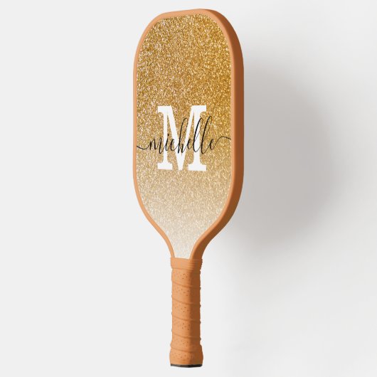 Modern Feminine Girly Gold Glitter Monogram Naam Pickleball Paddle (Links)