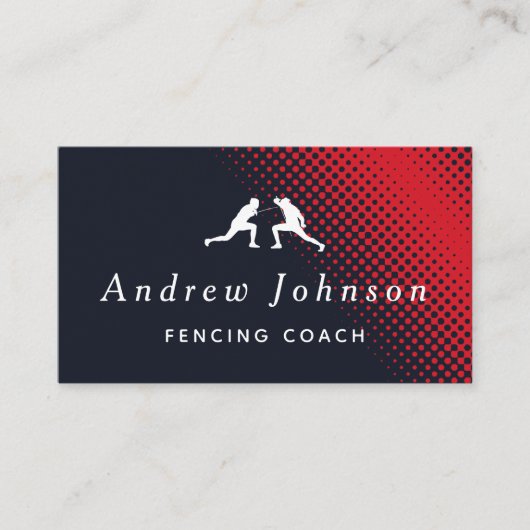 Modern Fencing Coach Instructor Fencer Red & Black Visitekaartje (Voorkant)