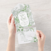 Modern Fern Green Foliage White Dinner All In One Uitnodiging (Afscheurbaar)