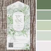 Modern Fern Green Foliage White QR Code All In One Uitnodiging