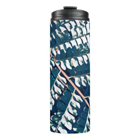 Modern fern patroon met zwarte achtergrond Thermal Thermosbeker (Voorkant)