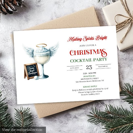 Modern Festive Christmas Cocktails Party Invite Kaart