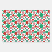 Modern Festive Cute Polka Dot Red Pink Green Inpakpapier Vel (Voorkant 3)