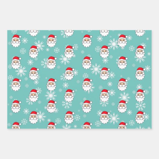 Modern Festive Funny Santa Face Pattern Inpakpapier Vel (Voorkant 2)