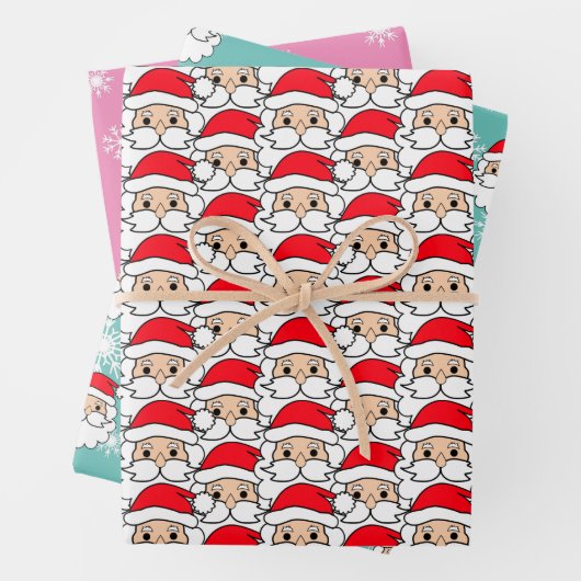 Modern Festive Funny Santa Face Pattern Inpakpapier Vel (In situ)