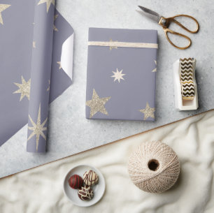 Modern Festive Gray Gold Star Roll Cadeaupapier