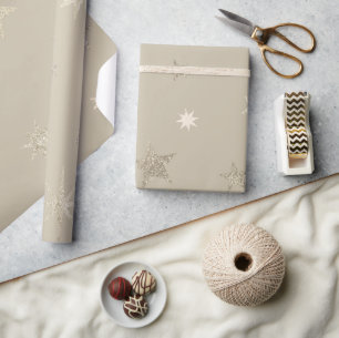 Modern Festive Natural Beige Gold Stars Roll Cadeaupapier