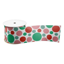 Modern Festive Polka Dot Red Pink Green Pattern Satijnen Lint