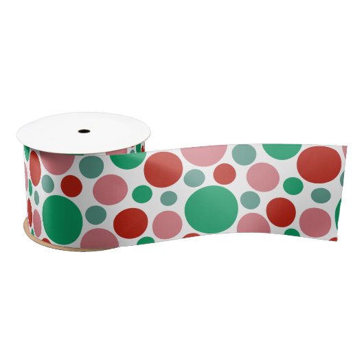 Modern Festive Polka Dot Red Pink Green Pattern Satijnen Lint (Spoel)