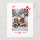 Modern Festive Red Bow Merry Christmas Photo Feestdagenkaart (Voorkant)