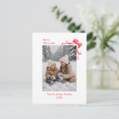 Modern Festive Red Bow Merry Christmas Photo Feestdagenkaart (Staand voorkant)