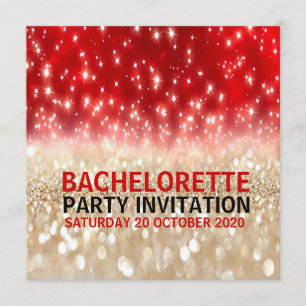 Modern Festive Red & Gold Sparkles Bachelorette Kaart