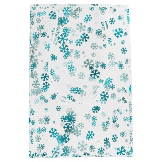 Modern Festive Snowflake Joy white black green Medium Cadeauzakje (Voorkant)