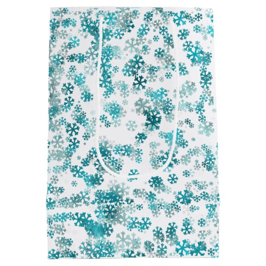 Modern Festive Snowflake Joy white black green Medium Cadeauzakje (Achterkant)