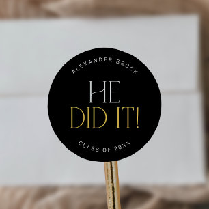 Modern Fete Black Gold Hij deed het Afstuderen Ronde Sticker