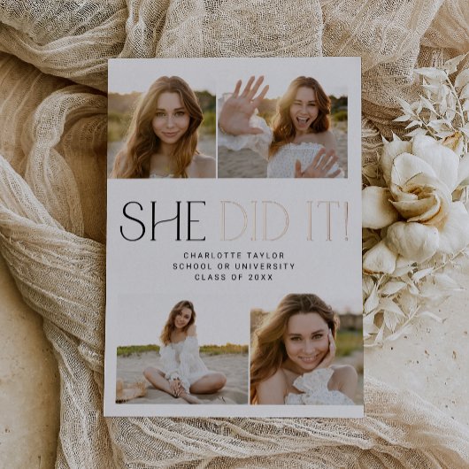Modern Fete Folie Ze deed het Foto Afstuderen Uitnodiging