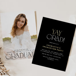 Modern Fete Folie Zwart Yay Afstudeerder Foto Afst Folie Uitnodiging