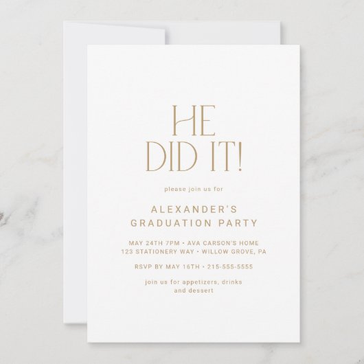 Modern Fete Gold Hij deed het foto afstudeerfeest Kaart (Voorkant)