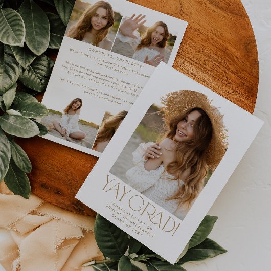 Modern Fete Gold Yay Afstudeerder Foto Arch Afstud Aankondiging