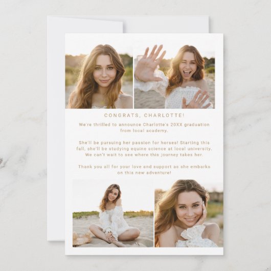 Modern Fete Gold Yay Afstudeerder Foto Arch Afstud Aankondiging (Achterkant)