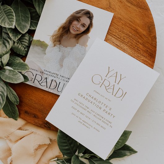 Modern Fete Gold Yay Afstudeerder Fotoafstudeerfee Kaart