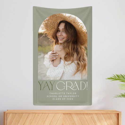 Modern Fete Green Yay Afstudeerder Foto Boog Afstu Spandoek