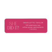 Modern fete heet roze ze deed het Afstuderen terug Etiket (Voorkant)