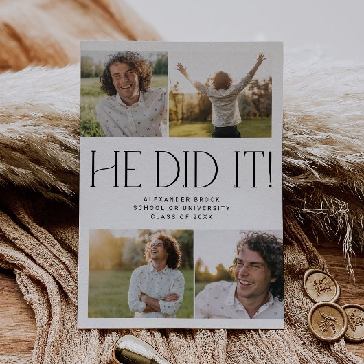 Modern Fete Hij deed het Fotocollage Afstuderen Aankondiging