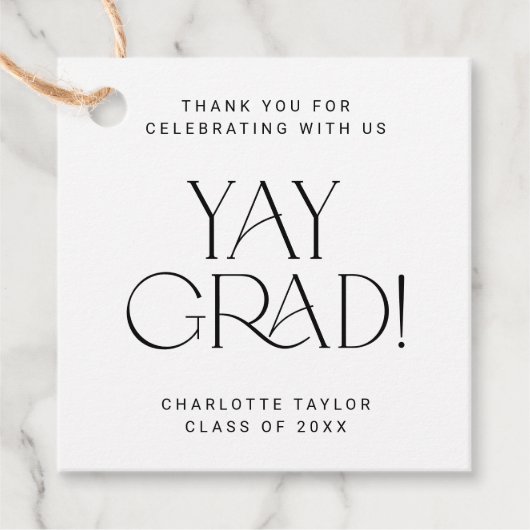 Modern Fete Minimal Yay Afstudeerder Dank u Afstud Bedankjes Labels (Voorkant)