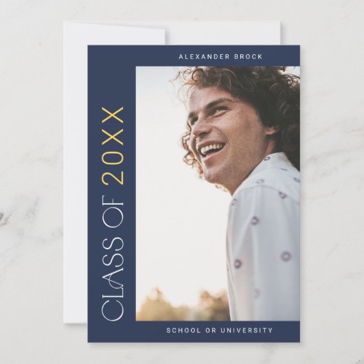 Modern Fete Navy Gold 2025 Foto Afstuderen Aankondiging (Voorkant)