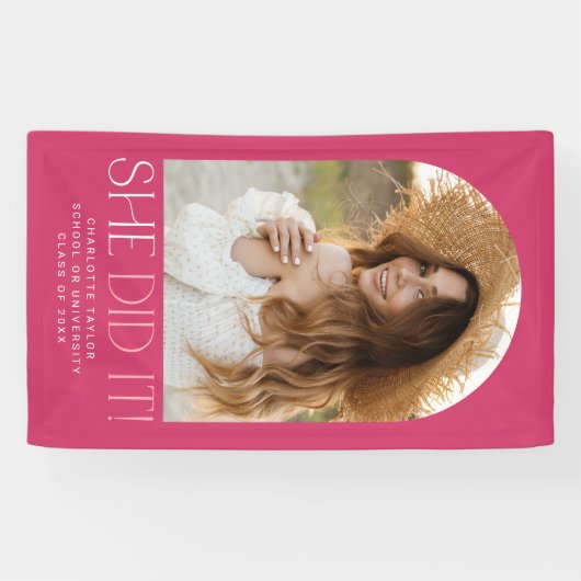 Modern Fete Pink Ze deed het Photo Arch Afstuderen Spandoek (Horizontaal)