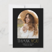 Modern Fete Zwart Goud Foto Arch Afstuderen Bedankkaart (Voorkant)