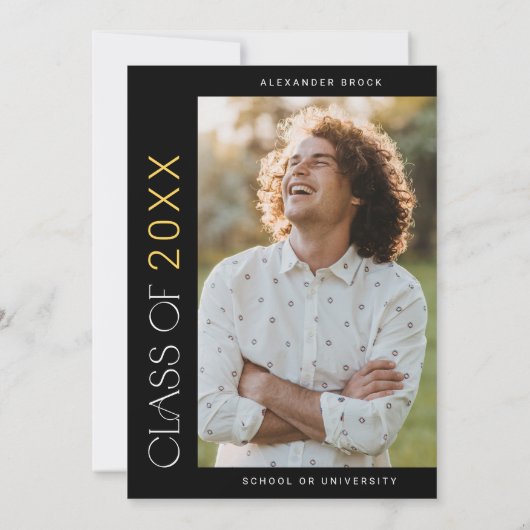 Modern Fete Zwart Goud Hij deed het Foto Afstudere Kaart (Achterkant)