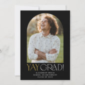Modern Fete Zwart Goud Yay Afstudeerder Foto Afstu Aankondiging (Voorkant)