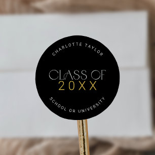 Modern Fete Zwart Gouden Klasse Jaar Afstuderen Ronde Sticker