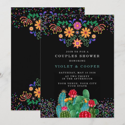 Modern Fiesta en Cactus Colorful Couples Shower Kaart (Voorkant / Achterkant)