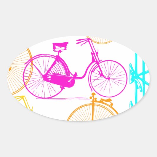  modern fietspatroon, helder kleurneonpatroon ovale sticker (Voorkant)