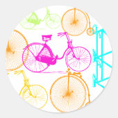 modern fietspatroon, helder kleurneonpatroon ronde sticker (Voorkant)