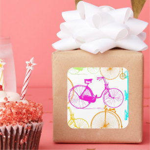  modern fietspatroon, helder kleurneonpatroon vierkante sticker