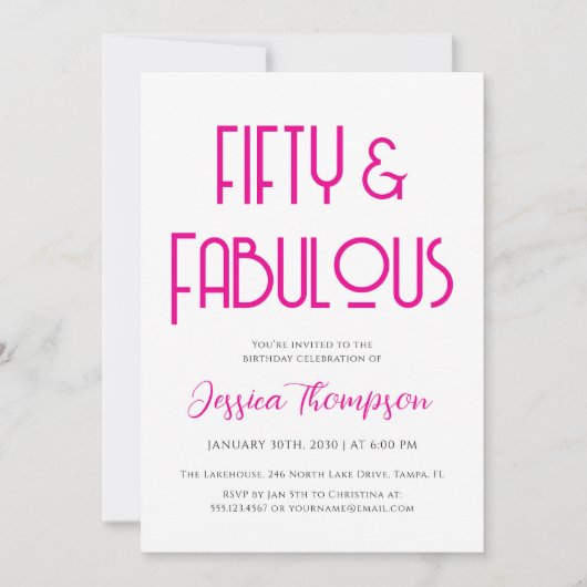 Modern Fifty and Fabulous Art Deco 50th Birthday Kaart (Voorkant)