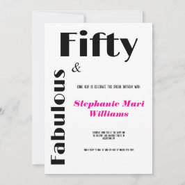 Modern Fifty and Fabulous black pink Birthday Kaart