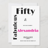 Modern Fifty and Fabulous black pink Birthday Kaart (Voorkant)