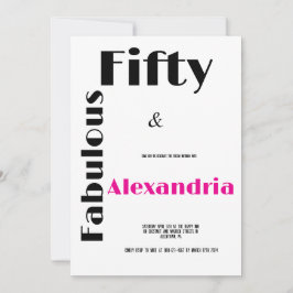 Modern Fifty and Fabulous black pink Birthday Kaart