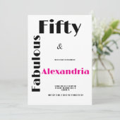 Modern Fifty and Fabulous black pink Birthday Kaart (Staand voorkant)