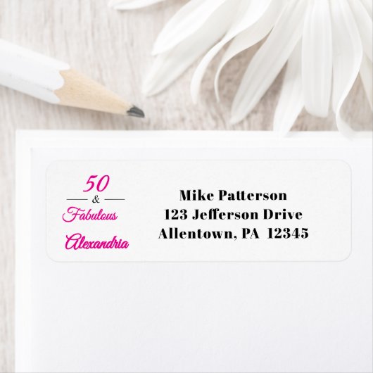 Modern Fifty and Fabulous Bold 50th Birthday Party Etiket (Insitu)