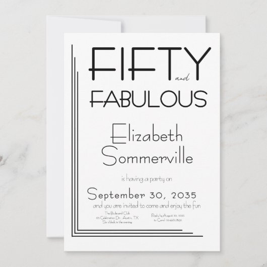 Modern Fifty and Fabulous Bold 50th Birthday Party Kaart (Voorkant)