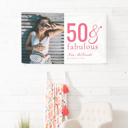 Modern Fifty and Fabulous Bold 50th Birthday Party Spandoek (Insitu)