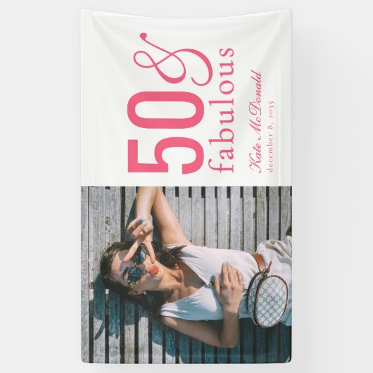 Modern Fifty and Fabulous Bold 50th Birthday Party Spandoek (Verticaal)