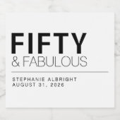 Modern Fifty and Fabulous Bold 50th Birthday Party Sparkling Wijnetiket (Enkel label)