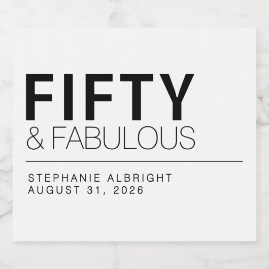 Modern Fifty and Fabulous Bold 50th Birthday Party Sparkling Wijnetiket (Enkel label)